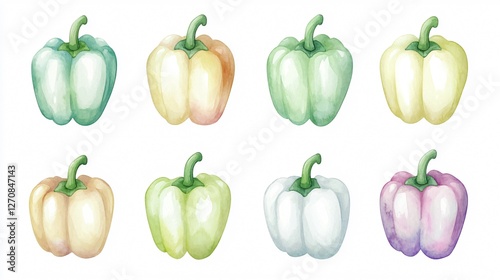 Watercolor Painted Bell Peppers Colorful Variety