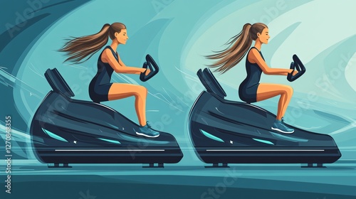 Two Women Exercising on Stationary Bikes in a Gym