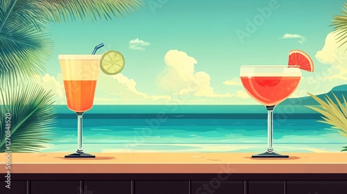 Cocktails at Beach Bar with Ocean View