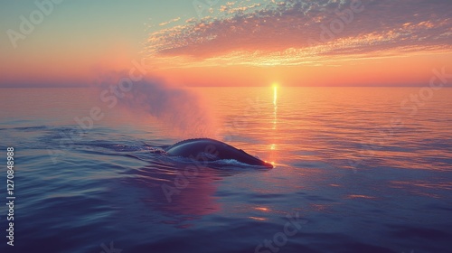 Majestic whale breaching at sunset over calm ocean water