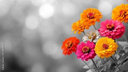 Colorful blooming flowers bathe in sunlight during a serene spring afternoon