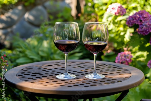 Elegant wine glasses set on a wooden table in a modern interior during daylight