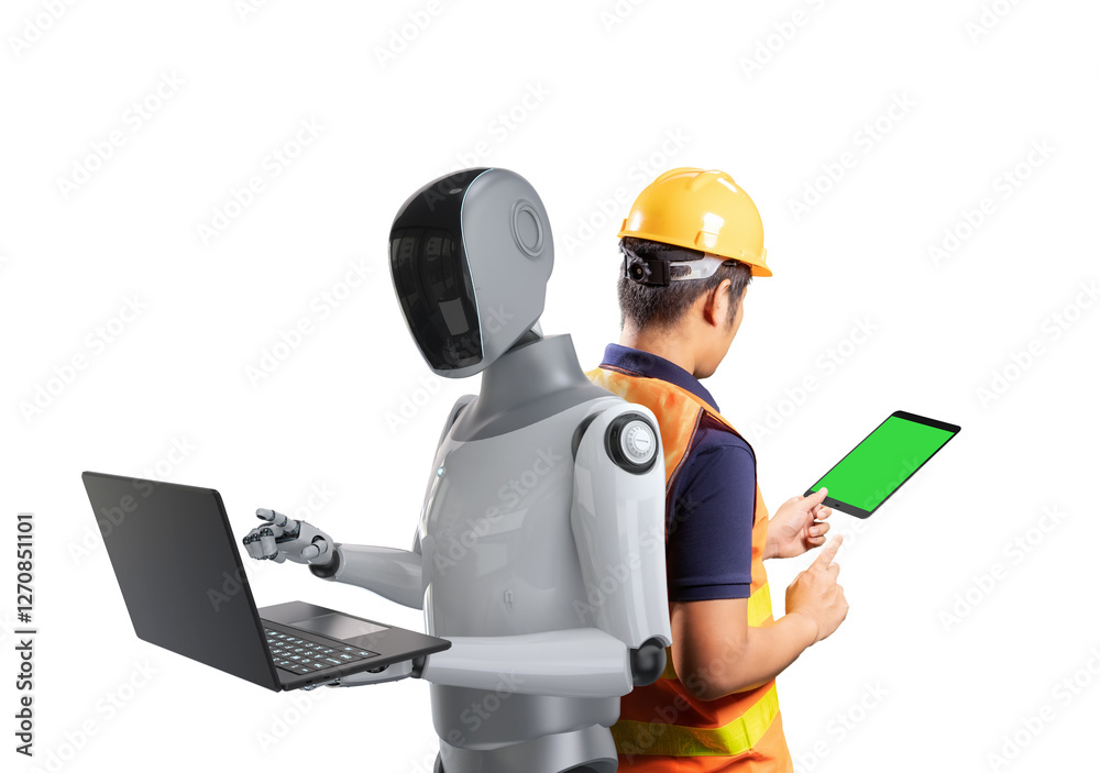 Automation industry with engineer work with assistant robot Automation industry with engineer work with assistant robot