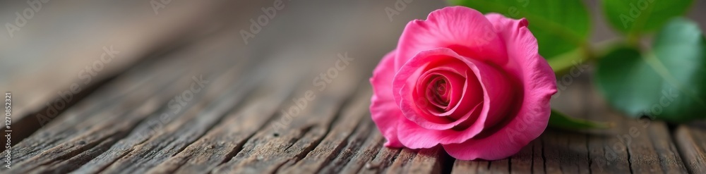 Closeup of single rose petal on wooden surface, nature, pink Closeup of single rose petal on wooden surface, nature, pink