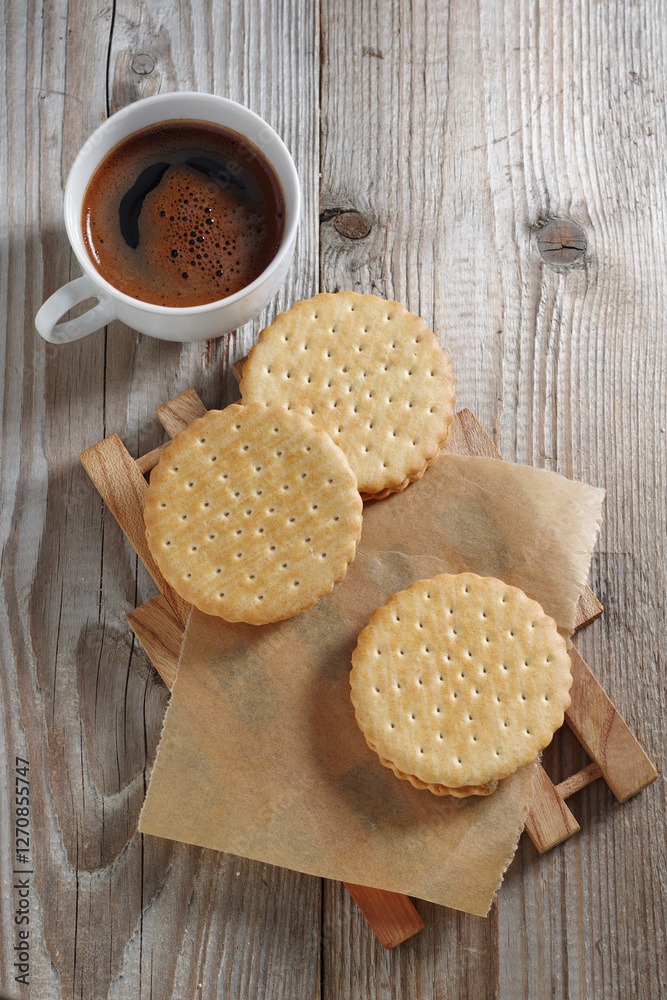 Coffee and sandwich cookie Coffee and sandwich cookie