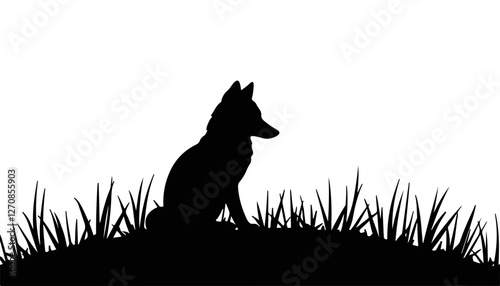 Silhouette of a dog sitting in grass