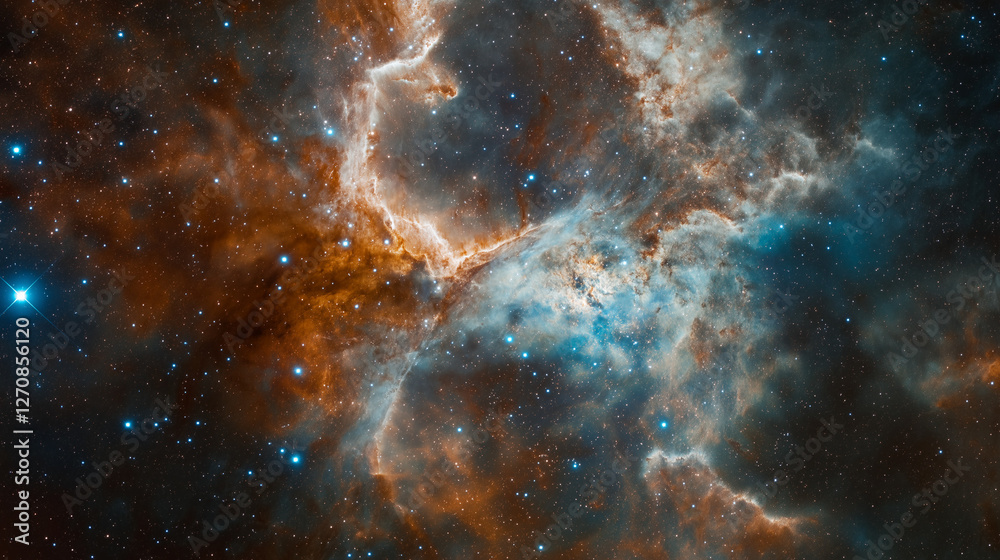 Fototapeta premium A breathtaking view of a colorful nebula glowing in deep space with countless stars shining around it