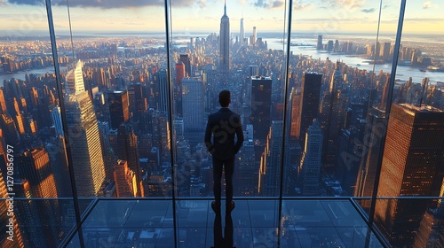 Wallpaper Mural Man in Suit Admires Breathtaking Cityscape View Torontodigital.ca