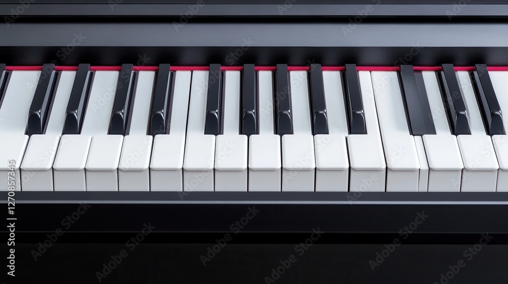 Close-Up View of Piano Keyboard with Black and White Keys Capturing Musical Harmony and Artistic Expression Close-Up View of Piano Keyboard with Black and White Keys Capturing Musical Harmony and Artistic Expression