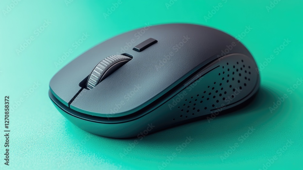 High-performance wireless mouse with an extra-wide scroll wheel, placed on a vibrant green background, symbolizing smooth navigation High-performance wireless mouse with an extra-wide scroll wheel, placed on a vibrant green background, symbolizing smooth navigation