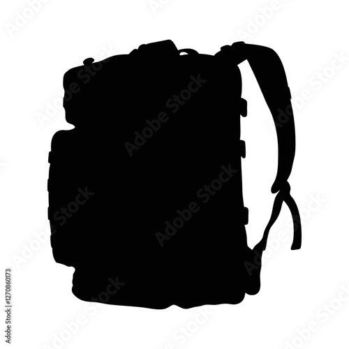 Military backpack black silhouette isolated on a transparent background