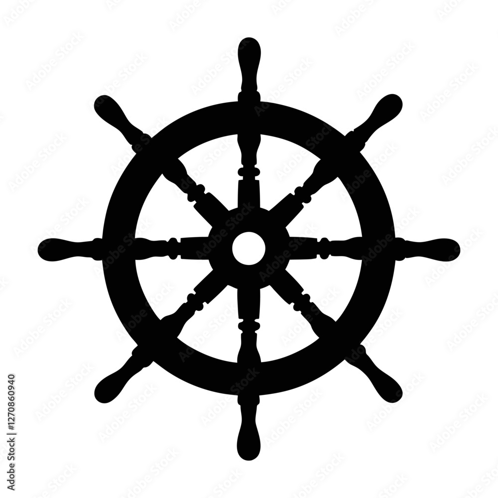 Obraz premium Ship wheel black silhouette isolated on a transparent background