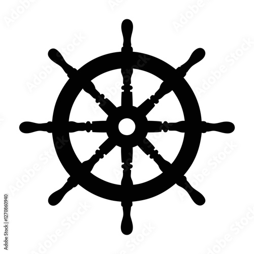 Ship wheel black silhouette isolated on a transparent background