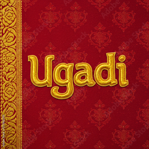 Ugadi Golden Design on Red ...