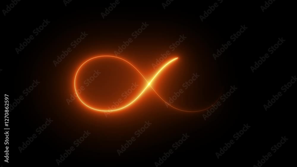 Glowing infinity sign on black background. Animation of seamless loop Neon glowing blue light isolated on black background. Eternity concept. Mathematical symbol Infinity symbol appears of multiple