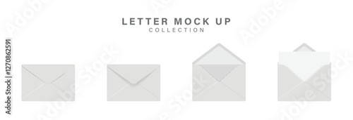 Vector set of realistic white envelopes in different positions. Folded and unfolded envelope mockup isolated on a white background.