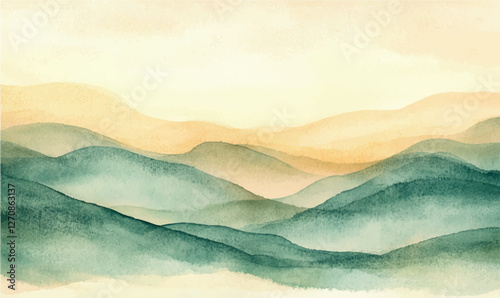watercolor background landscape with mountains