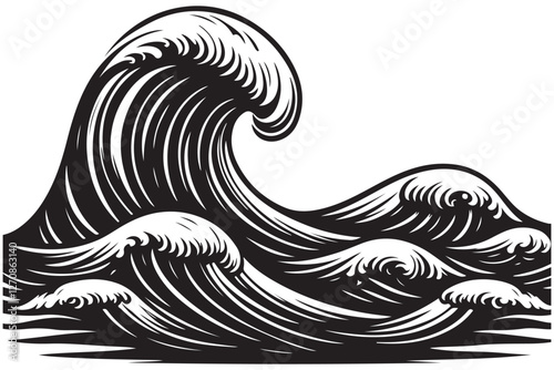 Powerful ocean waves vector illustration for nautical and surfing themes