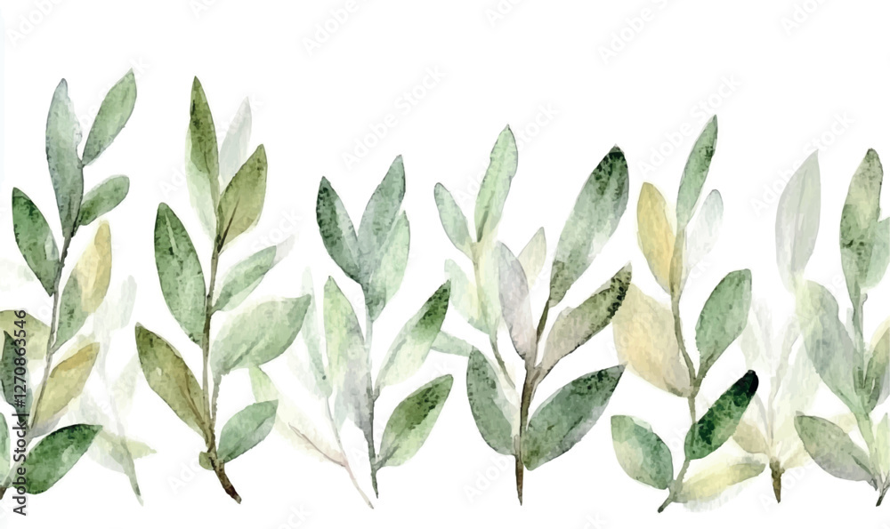 Naklejka premium watercolor olive branch, leaves on white background