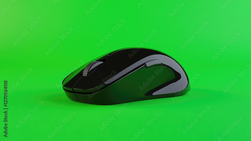 Modern office wireless mouse with a sleek glossy finish, placed on a vibrant green background, showcasing high-end accessories Modern office wireless mouse with a sleek glossy finish, placed on a vibrant green background, showcasing high-end accessories