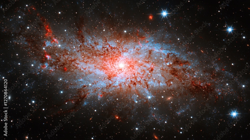 Obraz premium A vibrant deep-space galaxy, with bright glowing arms, countless stars, and a mysterious cosmic glow.
