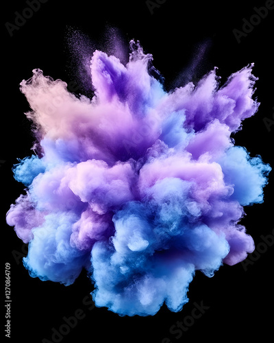 Explosion of colored powder isolated on a black backdrop, abstract for backgrounds