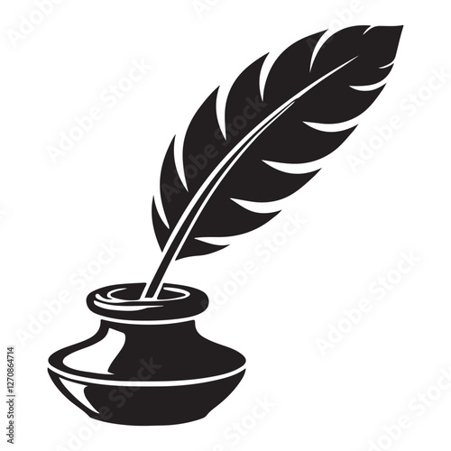 Inkwell with Quill Silhouette Vector Illustration Writer Artist Design