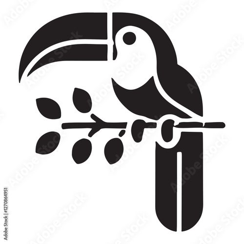 Toucan silhouette tropical bird on branch vector illustration wildlife