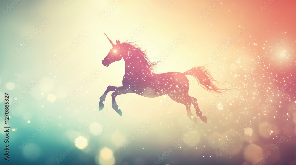 A whimsical fantasy scene with a glowing unicorn flying against a soft pastel rainbow background, twinkling stars all around. A whimsical fantasy scene with a glowing unicorn flying against a soft pastel rainbow background, twinkling stars all around.
