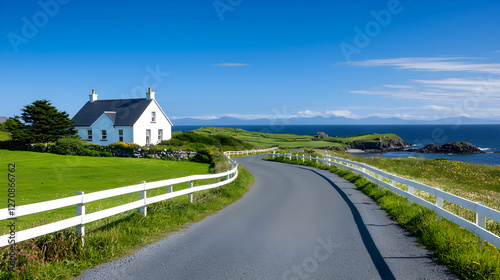 Scenic Coastal Road In Ireland With White House
