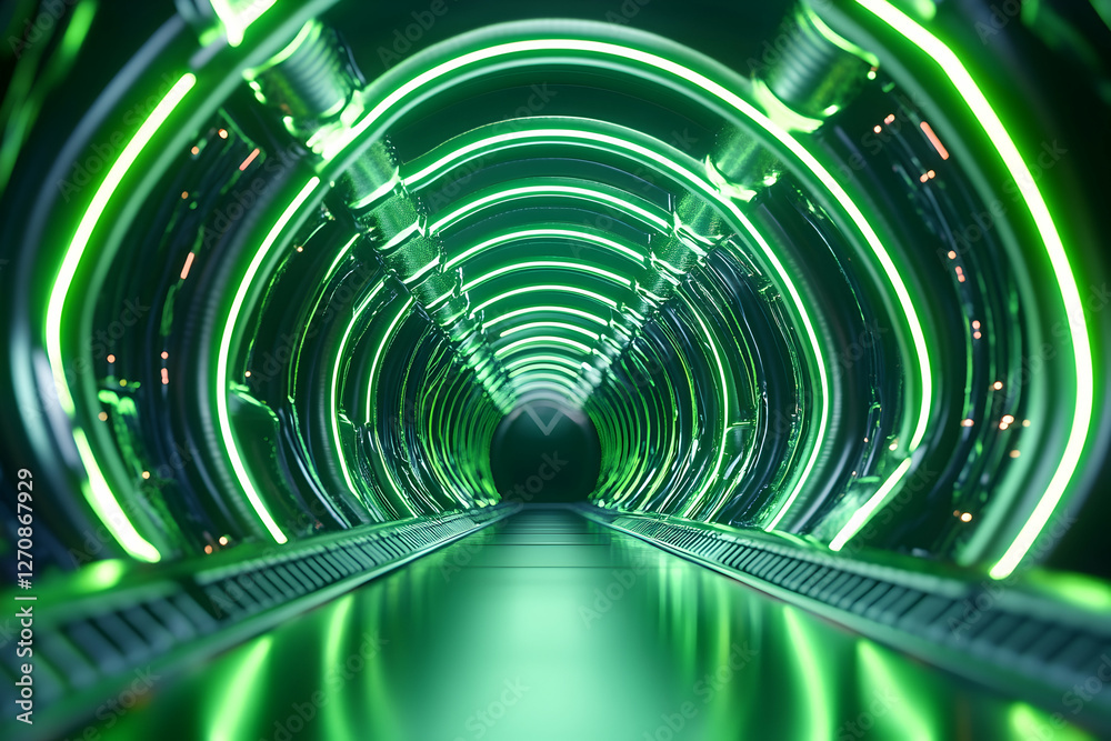 Obraz premium Glowing green futuristic corridor use for background, technology, sci-fi concepts