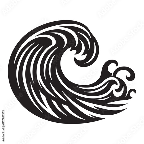 Ocean Wave Silhouette Illustration Vector Design for Surfing Projects