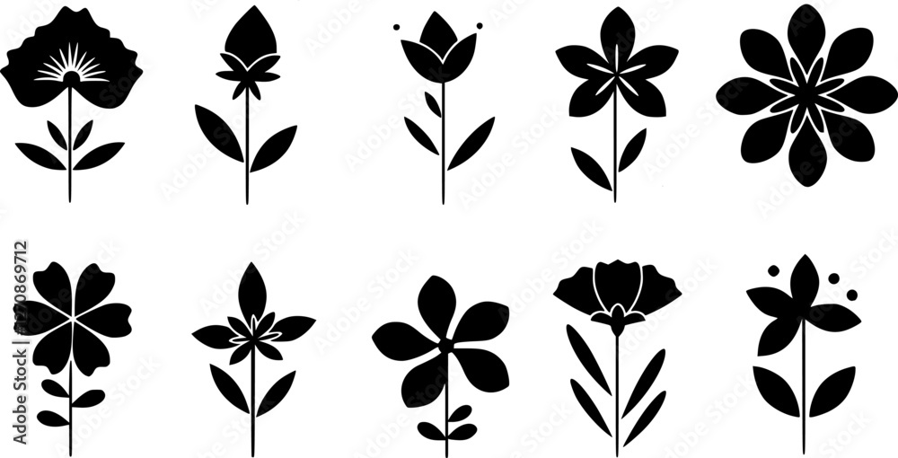 Obraz premium flower shape vector, floral icon set, flowers vector silhouette, symmetrical floral patterns, lotus, petals, abstract blossoms, nature design floral elements illustrations