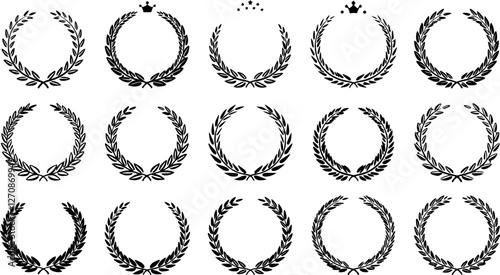 Laurel wreath, shield, wing, ribbon, and banners vector set. Laurel wreaths, shields, wings, ribbons illustration for awards, heraldry, logos, badges, and branding designs