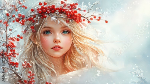 Merry Christmas watercolor card with angel girl and Christmas decorations. Hand drawn watercolor illustration.