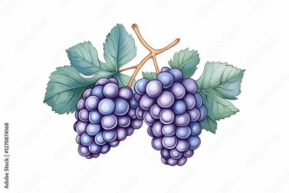Fototapeta premium Luscious blue grapes with leaves, studio shot, for food projects