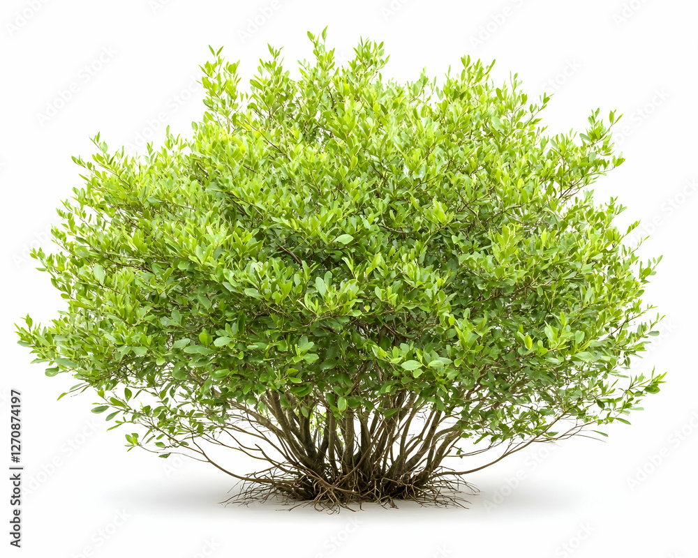 Fototapeta premium Lush green bush on display for garden designs against white background