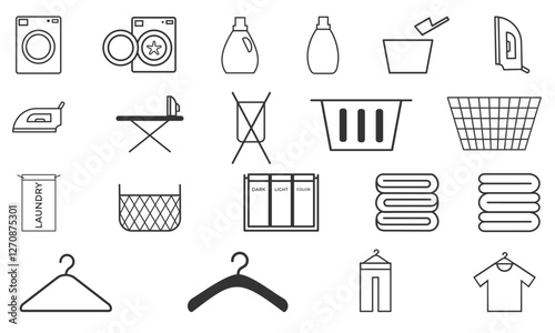 laundry equipment icon set, icon, sign, symbol vector illustration element outline style 