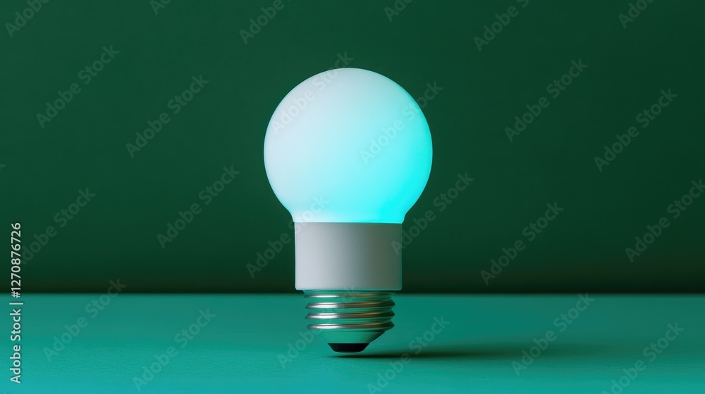Smart LED light bulb with app-controlled color-changing features, glowing on a green backdrop Smart LED light bulb with app-controlled color-changing features, glowing on a green backdrop