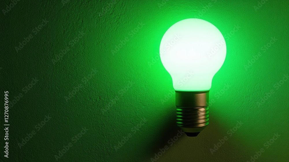 Smart LED light bulb with app-controlled color-changing features, glowing on a green backdrop Smart LED light bulb with app-controlled color-changing features, glowing on a green backdrop