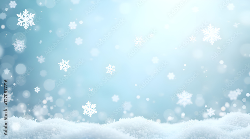 Soft Winter Snowflake Background with Frosty Light Blue Bokeh Effect Soft Winter Snowflake Background with Frosty Light Blue Bokeh Effect
