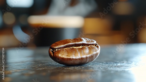 Single Roasted Coffee Bean On Dark Surface photo