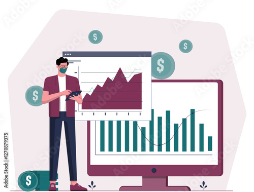 Stock Market Investment Illustration | Share Trading and Financial Growth Vector Graphic | Wealth Management and Portfolio Analysis Design | SEO Friendly Visual for Finance and Economic Insights photo