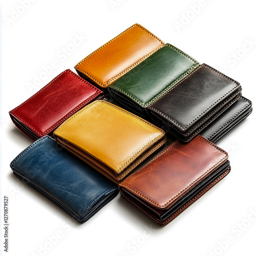 Stylish leather wallets in various colors classic fashion accessories on transparent background