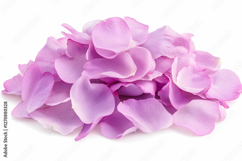Pink rose petals scattered on a white background, can be used for decoration Pink rose petals scattered on a white background, can be used for decoration