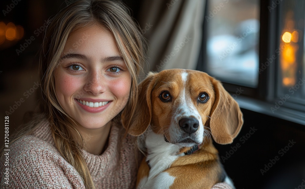 A cheerful lady cuddling her cute puppy as they sit on the grass A cheerful lady cuddling her cute puppy as they sit on the grass