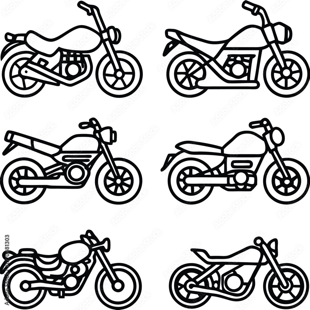 Naklejka premium Motorbike Themed Line Art Icons for Digital Design