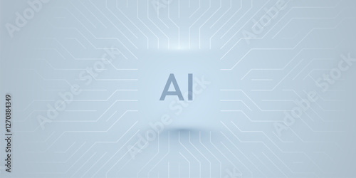 AI chip on circuit board. Technology background. CPU processor on tech bg. Computer microchip on motherboard.