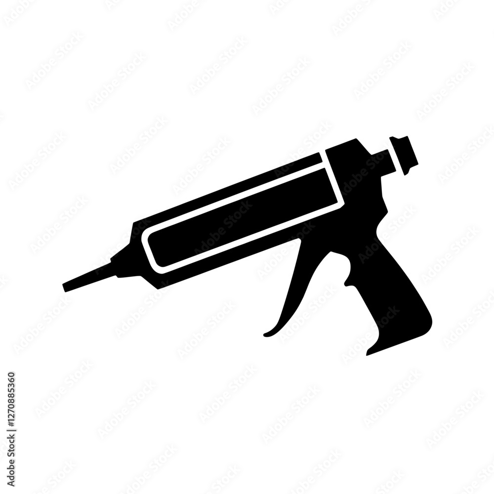 Precision Application: A silhouette illustration of a caulk gun, an indispensable tool in construction and home improvement, embodies precision and functionality. Precision Application: A silhouette illustration of a caulk gun, an indispensable tool in construction and home improvement, embodies precision and functionality.