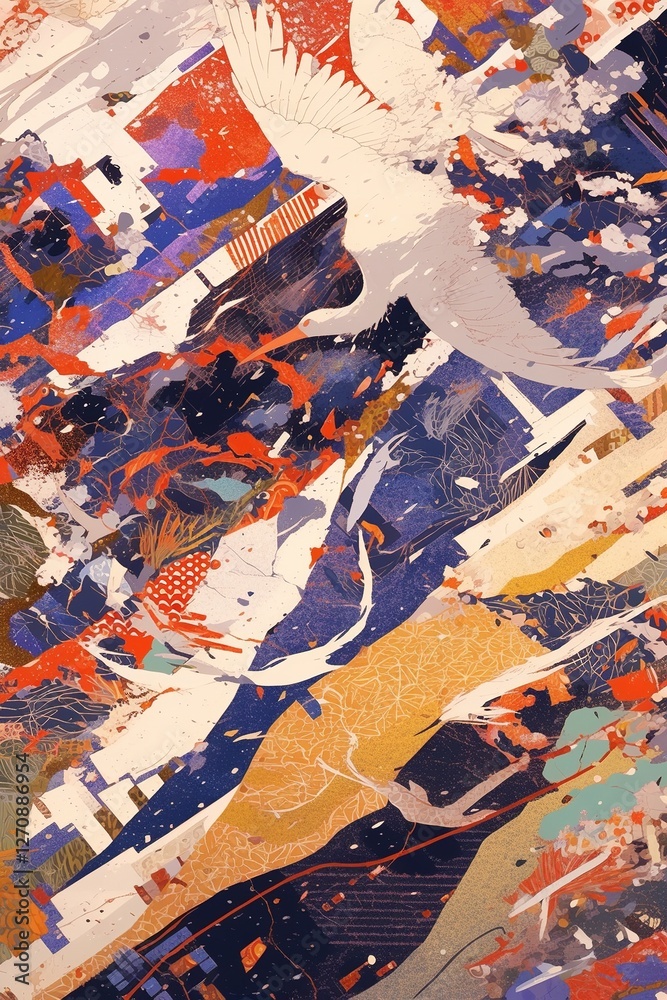 Naklejka premium Abstract bird in colorful, textured flight, artistic background, ideal for digital art print